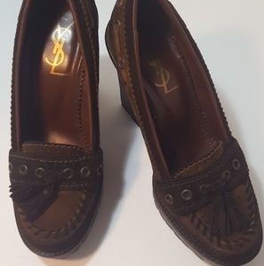 Authentic YSL Moccasin Wedhe Heels with Tassels
